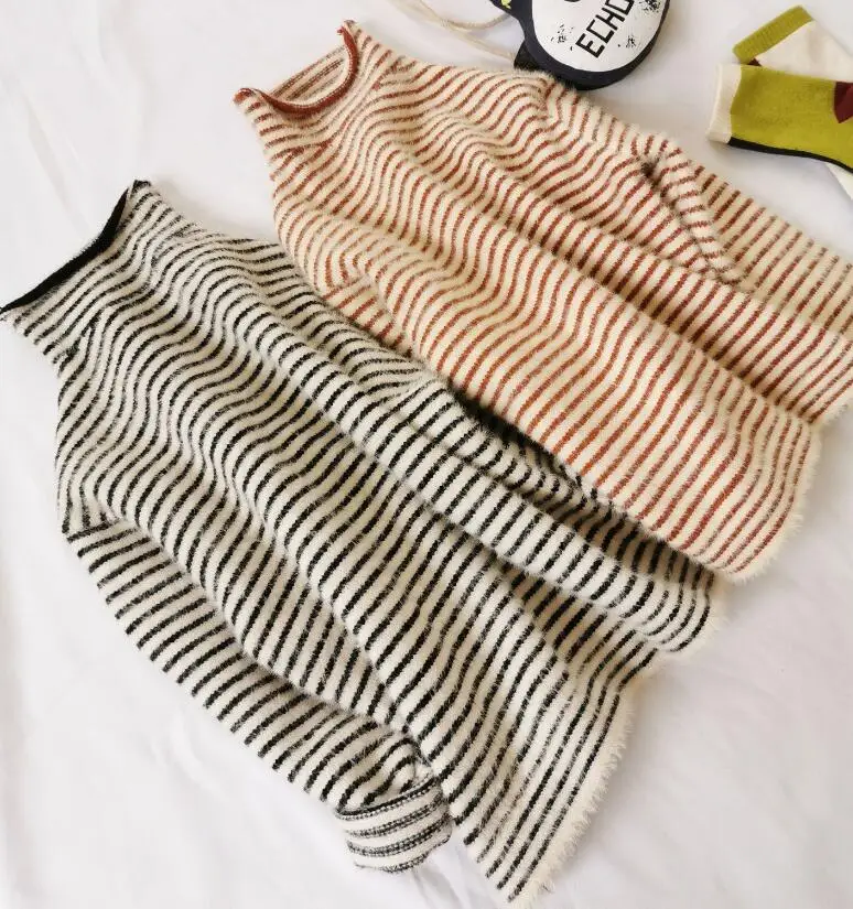 Черный new wholesale girls boys striped knitted sweater autumn winter fashion kids pullover sweaters 1-6 years HH592 - Цвет: Черный