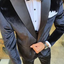 Men Suits Groom Costume Tuxedos Peaked Yiminpwp Black Coat One-Button-Blazer-Jacket Pant