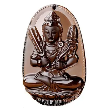 

LETSFUN Fine Jewelry Natural Ice Kind of Obsidian Guanyin Kwan-yin Bodhisattva Buddha Statue Necklace Pendant Free Shipping