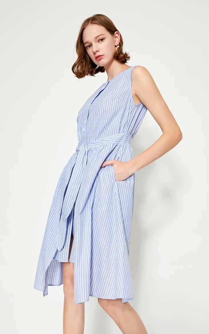 striped sleeveless shirt dress