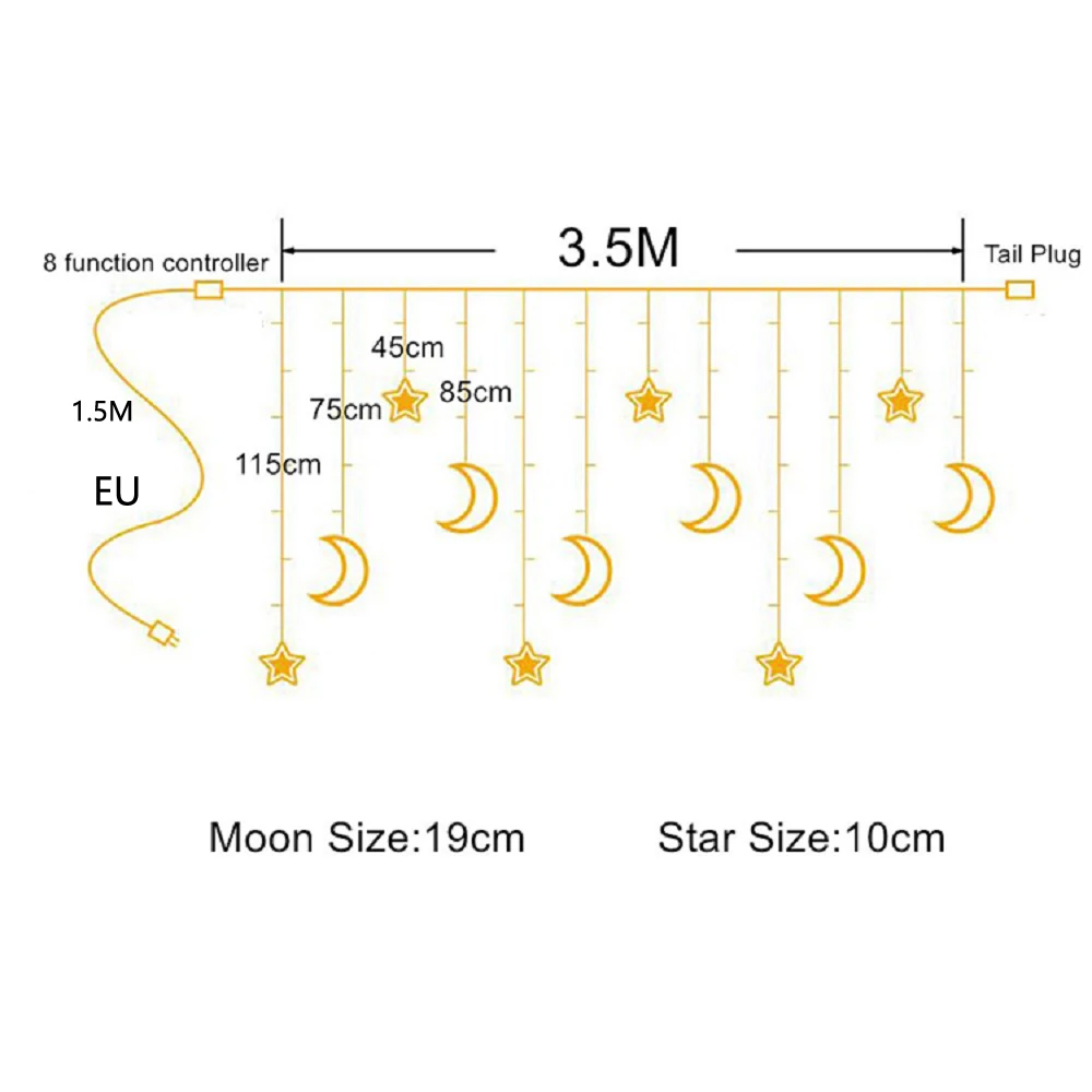 Светодиодный светильник Moon Star 3,5 м 220 В, Рождественская светящаяся гирлянда, неоновый фонарь, сказочный занавес для украшения свадебного