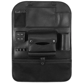 

Car Seat Back Bag Organizer Car 4 Usb Charger Storage Leather Travel Multifunction Pocket Stowing Tidying Auto Accessories(Black