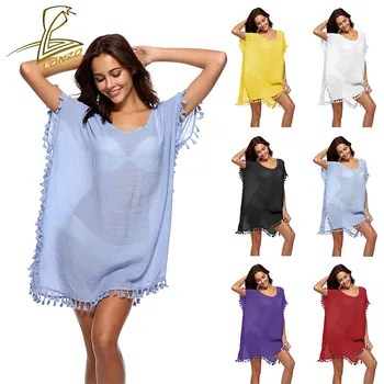 

LONZO Sexy Transparent Smock Beach Dress Women Fringed Bikini Swimsuit Cover Up LCP89