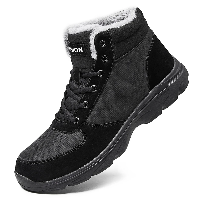 Большие размеры 39-46; теплые зимние мужские ботинки; брендовая Безопасная рабочая Нескользящая Мужская зимняя обувь; высококачественные ботильоны - Цвет: Black