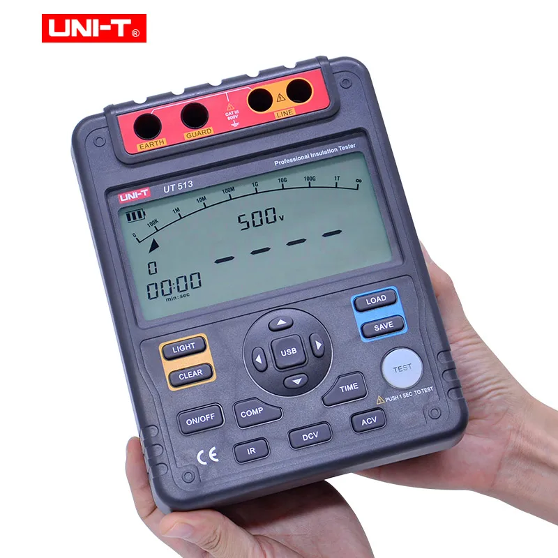 UNI-T UT513 мегомметровый тестер сопротивления изоляции 5000V 1M-1KGOhm Megohmmeter хранение данных/аналоговый бар Граф/DAR/USB Передача данных