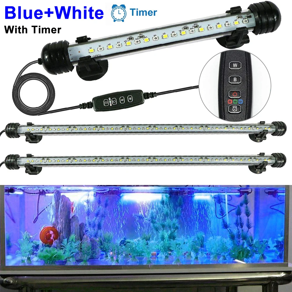 LED Aquarium Lights Waterproof Fish Tank Light Submersible Underwater Clip Lamp Aquatic Decor lamp with Timer Auto On/Off D30