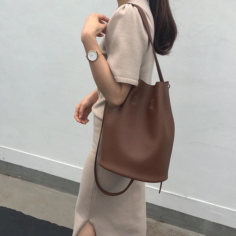 

Vintage Women Shoulder Bags Designer Drawstring Buckets Bag Luxury Pu Handabgs Large Capacity Crossbody Bags Casual Totes Purses
