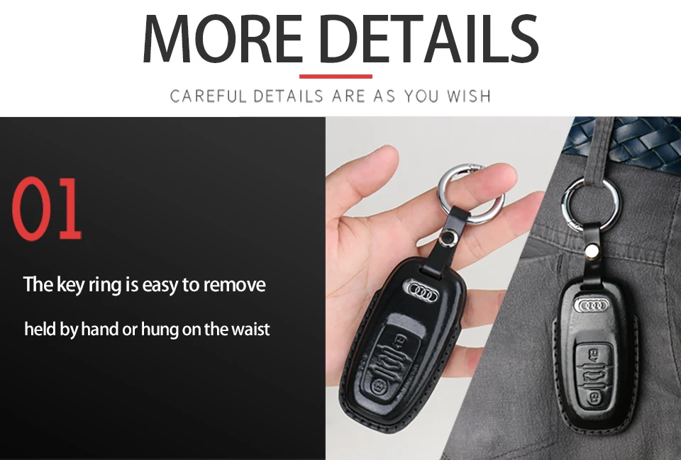 Кожаный чехол для брелка с ключом с брелком для Audi A4 A6 A7 A8 A8L Q5 Smart Key Holder 3 кнопки