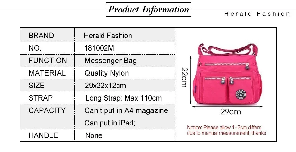 Herald модные женские сумки-мессенджеры Нейлоновые женские сумки через плечо сумки известных брендов дизайнерские женские сумки через плечо Bolsa sac