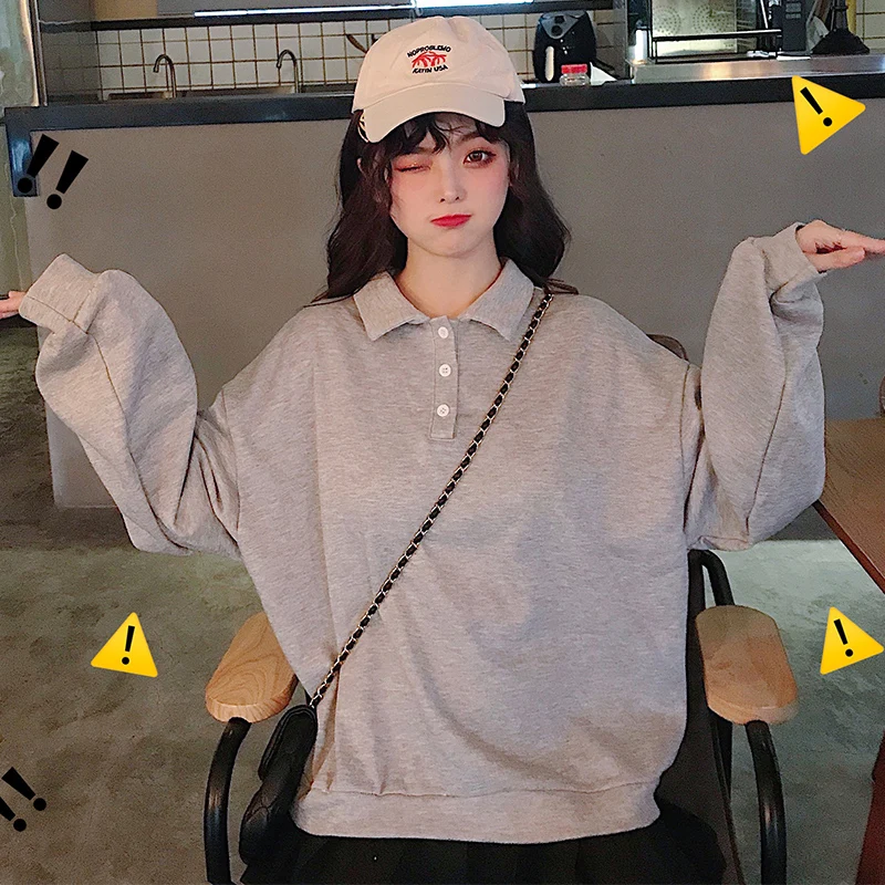 Tanie MinuoYi 2019 jesienne zimowe bluzy koreański stałe Polo kobiety koszula przyciski luźne w stylu boyfriend bluza damska swetry