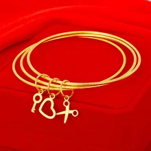 Золотого цвета Любовь Сердце ножницы ключ гладкие круглые браслеты классические женские ювелирные изделия браслет для женщин Pulseras Mujer