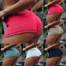 Женские однотонные черные, красные, синие сексуальные пляжные трусы-боксеры с вырезами, женские штаны, трикотажные короткие штаны