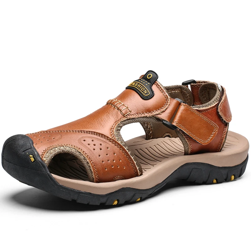 Classic Summer Men Sandals Genuine Leather Male Outdoor Beach Slippers Roman Design Comfortable Breathable Mens Beach Sandals