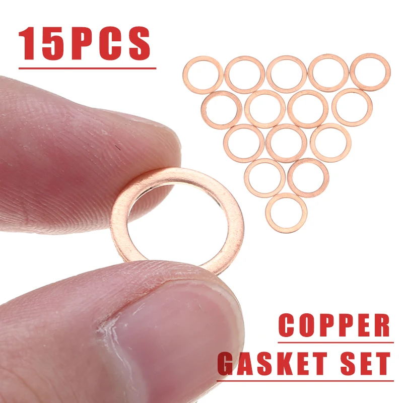 15pcs/set M10 Copper Sealing Washer Gasket Sump Plug Oil Hel Motorcycle