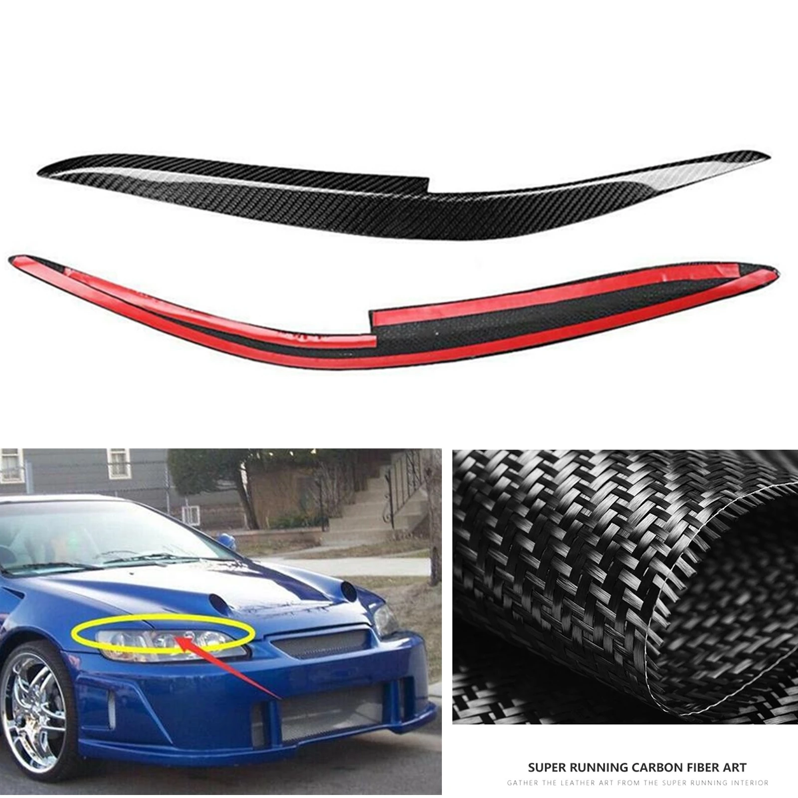 

For Honda Accord 1998-2002 Car Headlight Eyebrow Headlamp Eyelid Trim Carbon Fiber Front Head Light Lamp Brow Cover Lid Sticker