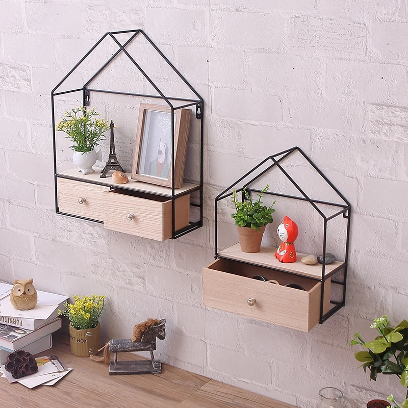 Nordic Iron Solid Wood Triangle House Drawer Storage