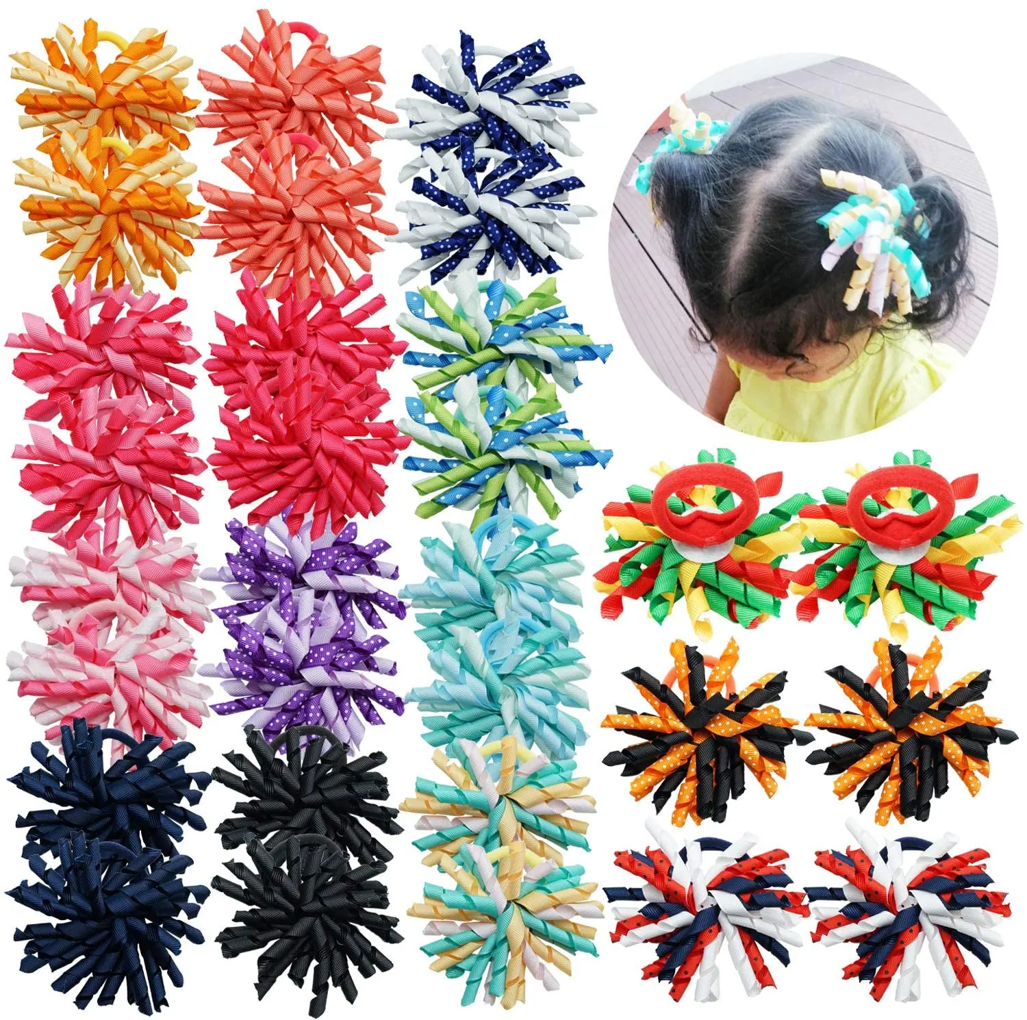 30Pcs Hair Ties Rubber Bands Colorful Curly Ribbon Elastic Seamless Hair Bows Bands for Girls Toddlers Kids Accessories Gifts 30pcs tz f0624l 1 1