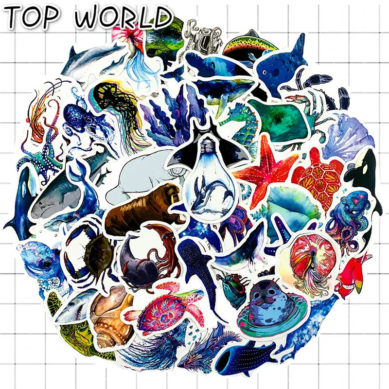 10/50 Pcs/lot Cartoon Sea Marine Life Animal Vsco Stickers Pvc Kids Toys Decor For Guitar Bicycle Motorcycle Laptop Phone Case