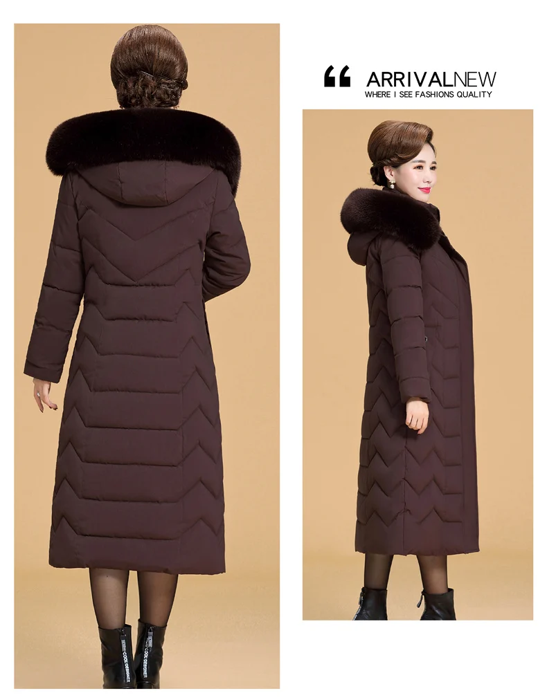 Теплая зимняя женская куртка больших размеров 5XL 6XL, женские длинные парки с капюшоном и меховым воротником, приталенная женская пуховая хлопковая куртка, зимнее пальто