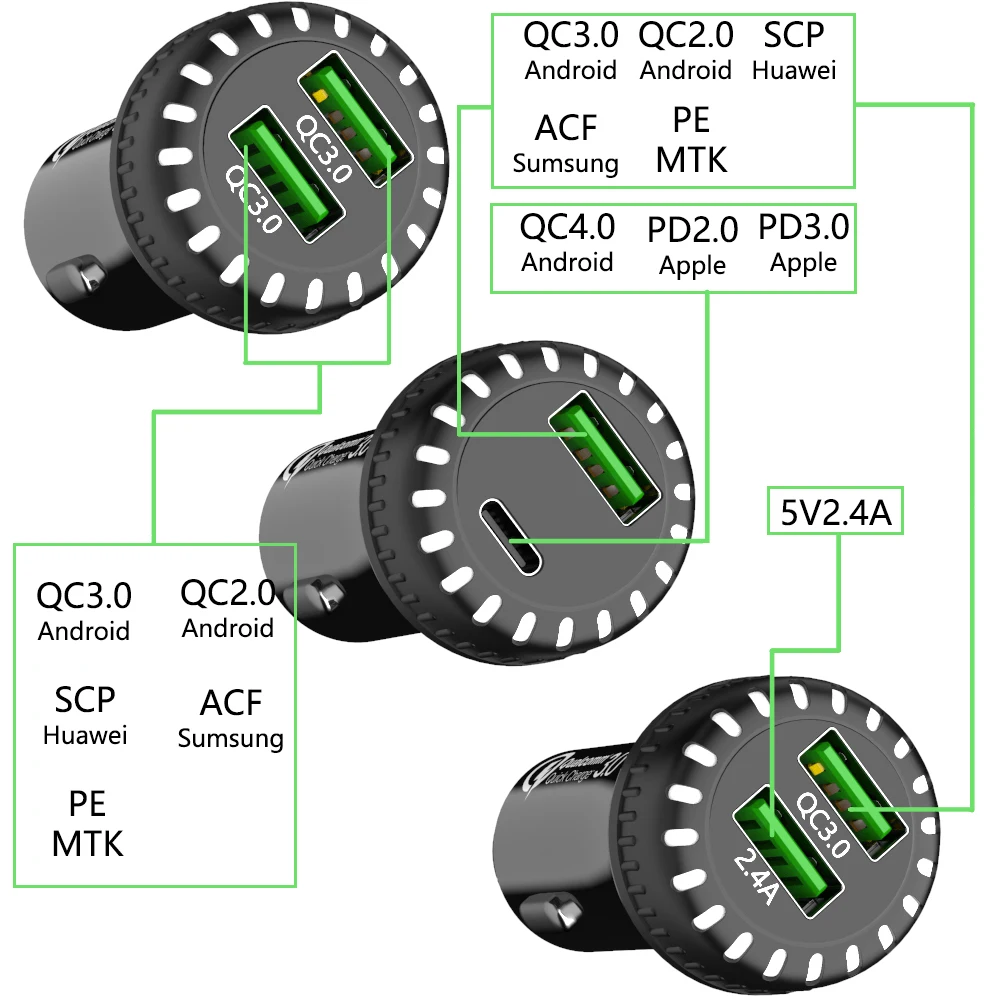 USB Автомобильное зарядное устройство QC3.0 быстрое PD 27W Type c Быстрая зарядка со