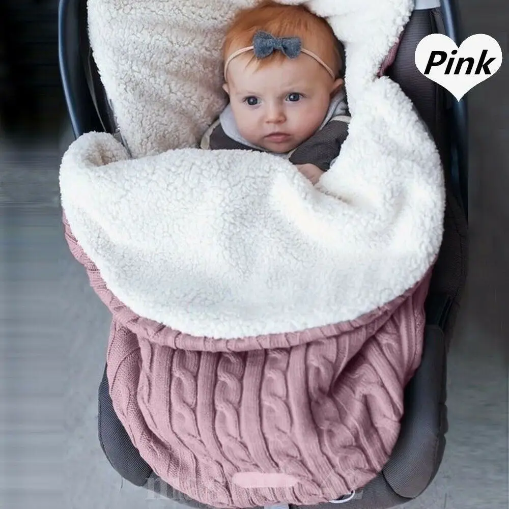 Детские спальные мешки конверт для младенцев лайнер коляска-коляска для коляски с уютными пальцами автомобильное сиденье вязаная пушистая зимняя теплая одежда для сна - Цвет: Розовый