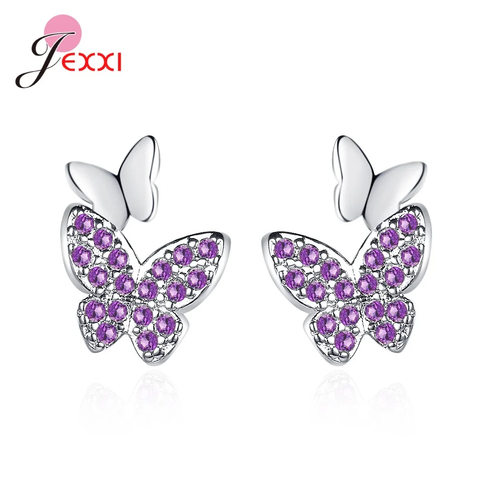 

New Butterfly Small Stud Earrings Lovely Micro Paved Zirconia Shining Tiny Frosted Ear Accessories for Girls Simple Jewelry
