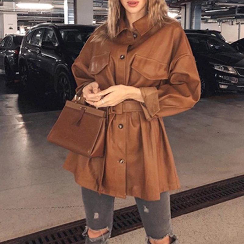 Куртка Katara женская из искусственной кожи однотонная Модная элегантная верхняя