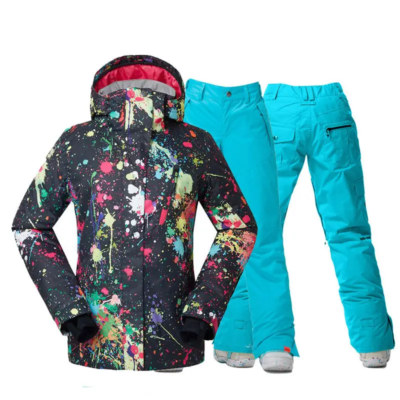 Мода GS женский зимний костюм наборы 10 к водонепроницаемая ветрозащитная уличная спортивная одежда костюм для сноубординга зимние штаны и костюм для лыж - Цвет: picture jacket pant