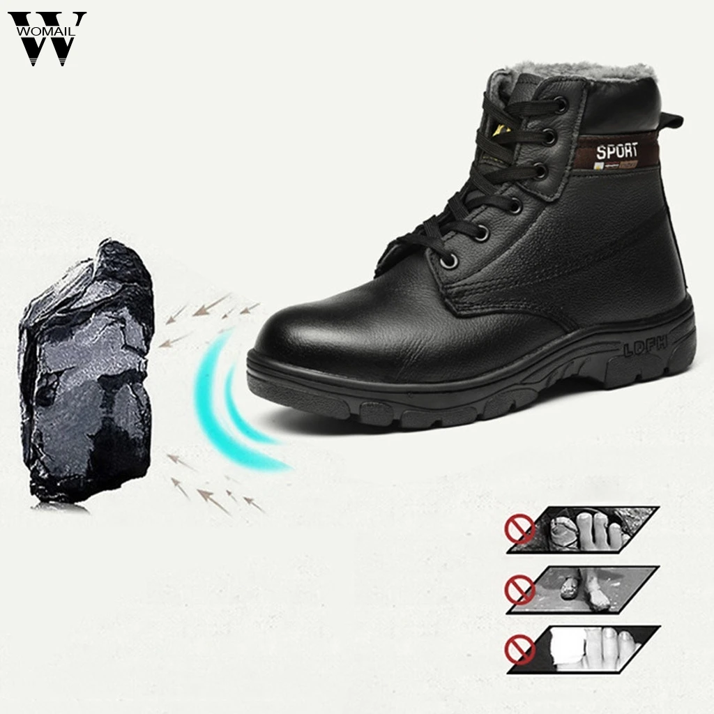 Высококачественная Брендовая обувь; женская и мужская защитная Рабочая обувь с защитой от ударов; теплые короткие рабочие зимние ботинки; мужские туфли ботинки