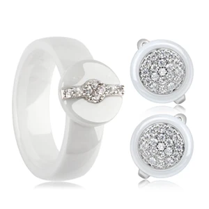 Wedding Jewelry Sets For Women Healthy Ceramic Material Rhinestone Austrian Crystal Jewelry Set Rings Earrings Set - Окраска металла: White