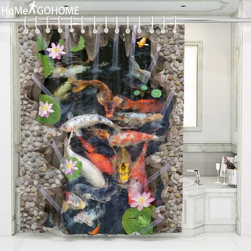 

Cobblestone Goldfish Pond Shower Curtain Bathroom Waterproof Polyester Shower Curtain 3d Print Curtains for Bathroom Shower Bath