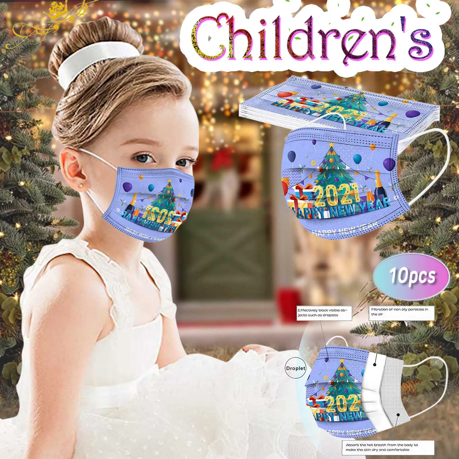 

Fast Delivery 10pcs Christmas Print Disposable Masks for Protection 3 Layer masque Headband Outdoor Breathable Mascarilla Mask5#