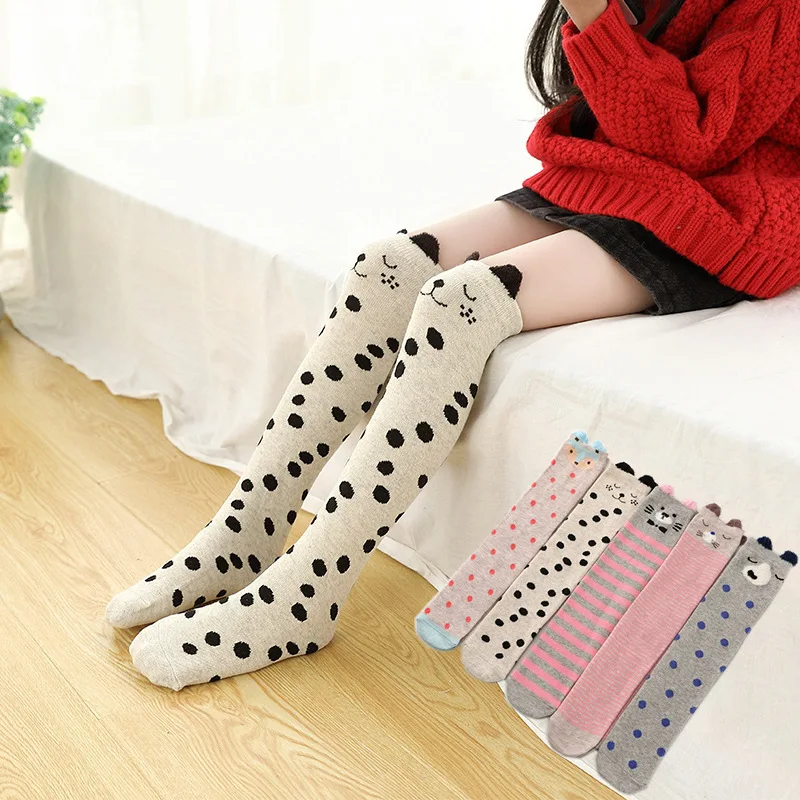 Girls Knee High Long Cotton Kawaii Cartoon Socks Kids Lovely Cat Dog Bear Rabbit Panda for Little School Children Baby 3-8 years