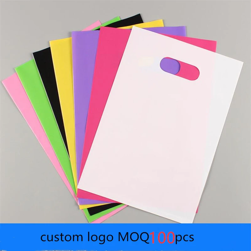 

100pcs Print One Color Logo Custom Printing Plastic Bag Jewelry Bag Large Plastic Bag With Handle Gift Packing Bags Personalized