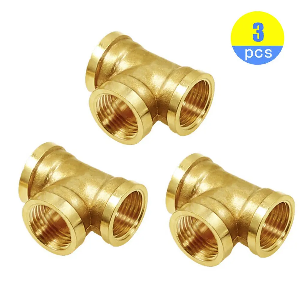 

3PCS 1/2" Female thread forged brass tee pipe coupling T-type connector coupling air compressor check valve