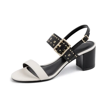 

Concise Classic Genuine Leather Female Slippers 2020 Summer Fashion High Heels Sandals For Women Party Basic Shoes Woman