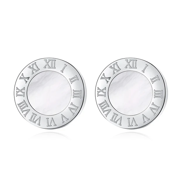BLINLA Fashion New Stainless Steel Acrylic Crystal Stud Earrings for Women Jewelry Vintage Roman Numerals Smmaallye Earring 2021 Silver white 1