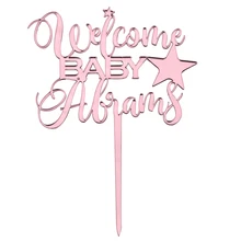 Personalized Custom Cake Topper Welcome Baby Name Star Engraved Acrylic Wood Cake Topper For Baby Shower Party Gift Decor