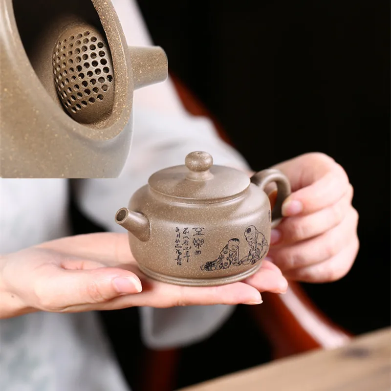 

ball shaped infuser holes Chinese kungfu tea pot marked real yixing zisha duan clay pot handmade 155ml China master pot on sales