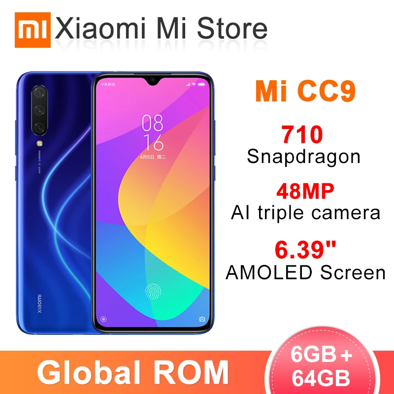 Мобильный телефон с глобальной ПЗУ Xiaomi Mi CC9, 6 ГБ, 64 ГБ(9 lite), Snapdragon 710, экран 6,39 дюйма, камера 48 Мп+ 32 МП, аккумулятор 4030 мАч