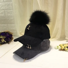 Новая осенняя и зимняя теплая бархатная бейсбольная кепка с железным кольцом натуральный шарик из меха лисы шапка Корея Женская одноцветная мужская шапка