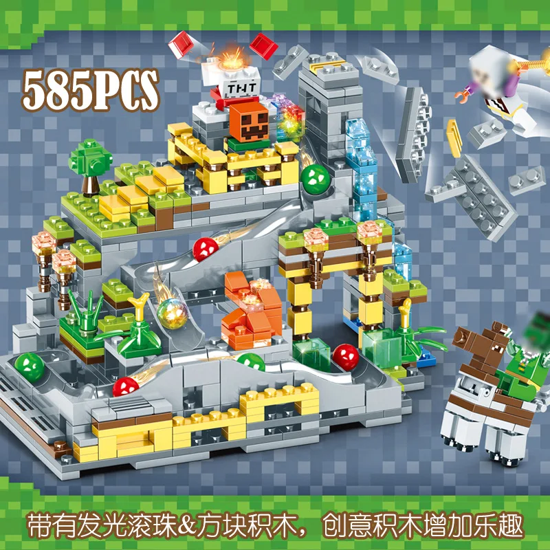

585pcs Legoeds Minecrafts Track Ball Building Blocks With the Lights Compatibility Duplo Brick Block Hallowma Toys Gift for Kid