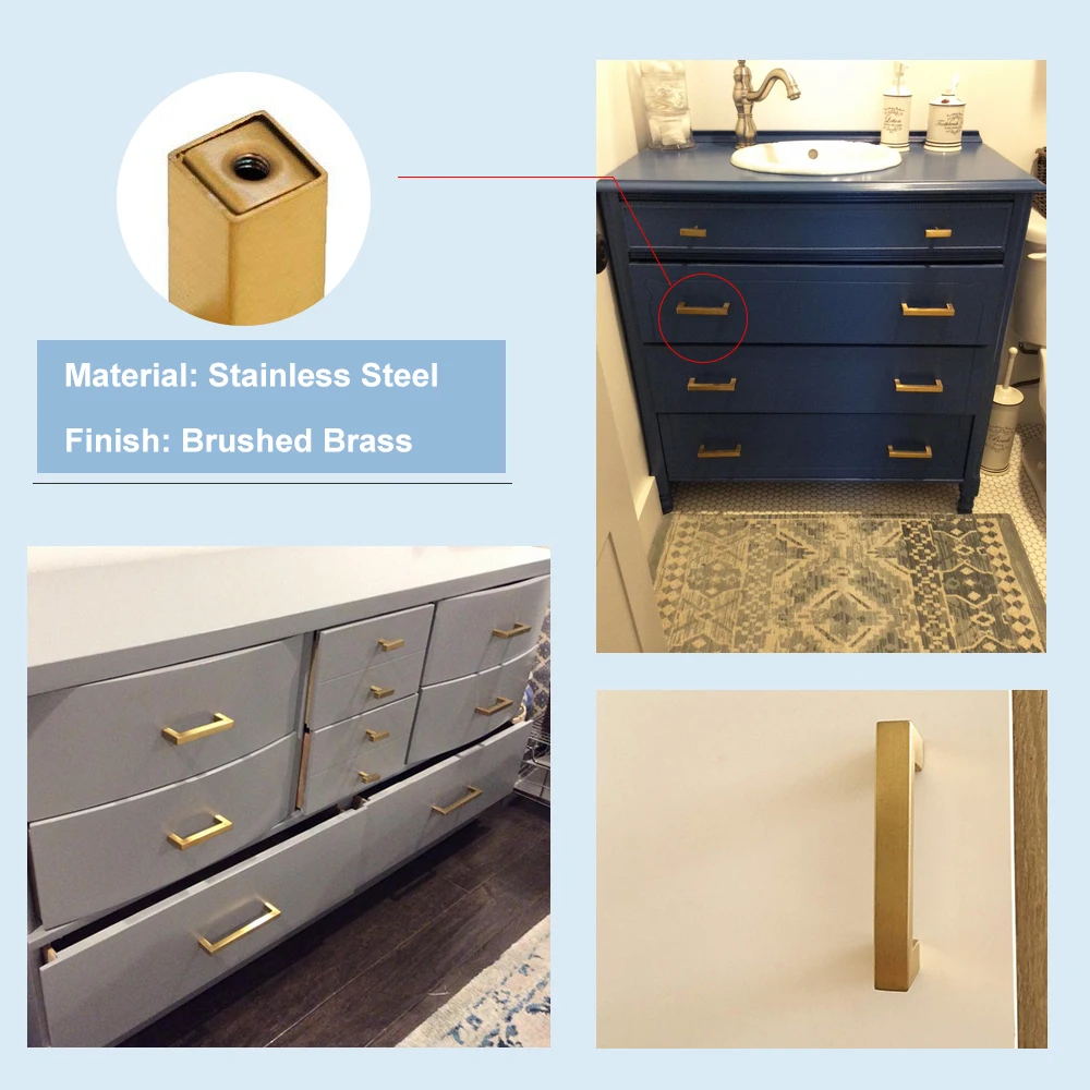 10 Gold Cabinet Pulls Brass Dresser Drawer Pulls Square Cabinet