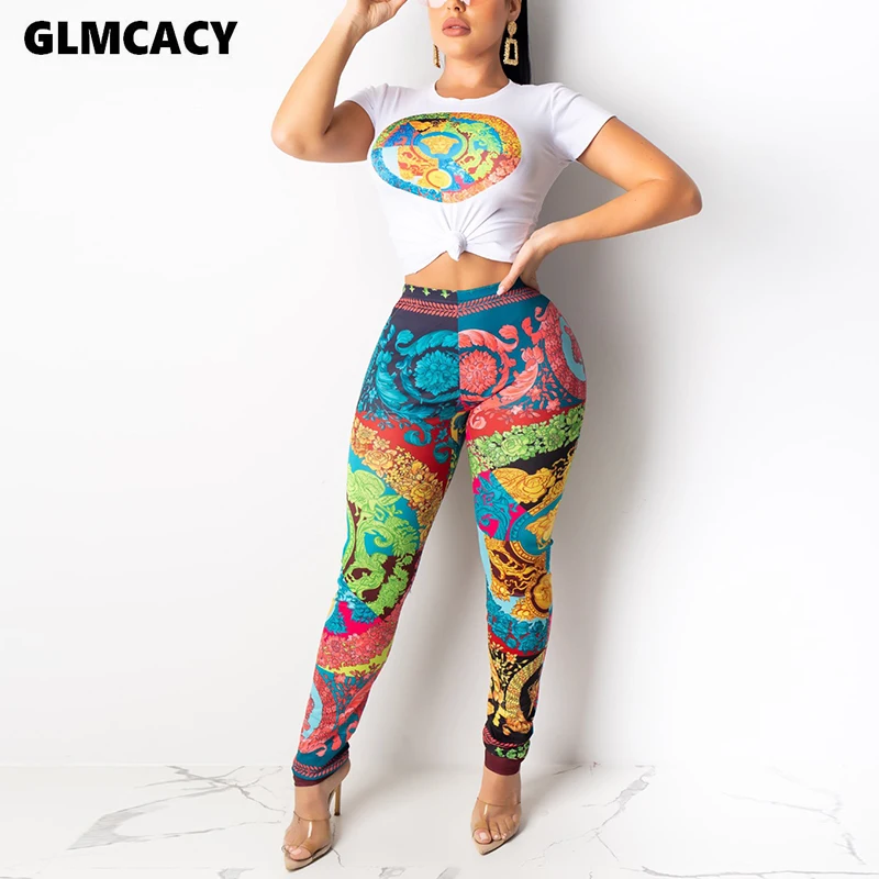 

Women Printed High Waist Bodycon Skinny Pants Retro Style Elastic Waist Plus Size Slim Fit Oversize Pencil Pants