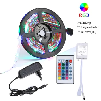 

5M RGB LED Strip 2835 DC 12V Not-Waterproof Flexible Diode Tape Ribbon Fita Tira LED Light Strips With Remote + Adapter for part