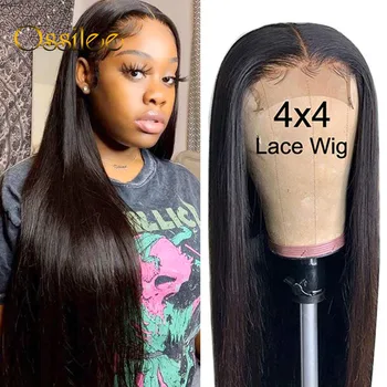 

Ossilee 4x4 Lace Closure Wig Human Hair Lace Wigs for Women Brazilian Remy Hair Straight Human Hair Wigs 28inch 30inch 150% 180%