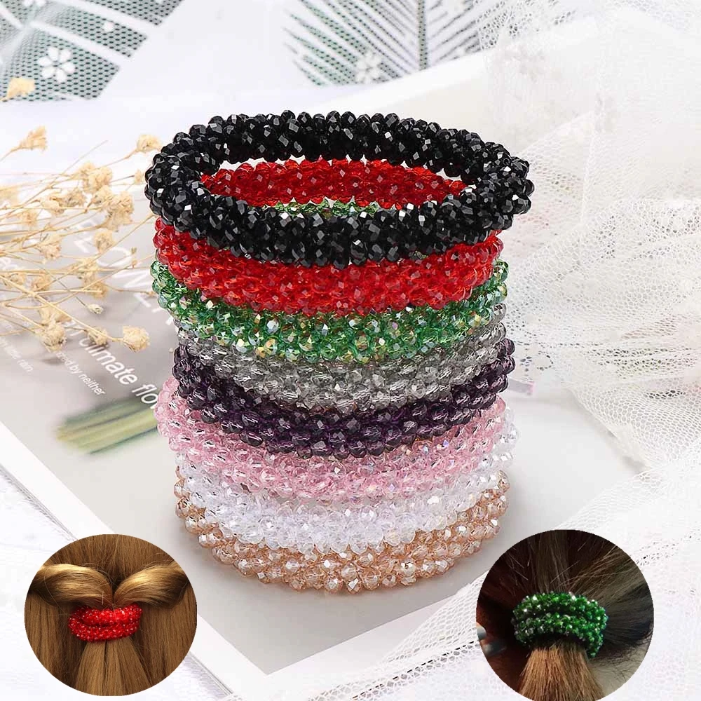 

1PC Crystal Women Hair Rope Ring Korean Cute Sweet Girl Vintage Scrunchies Hair Rubber Band Hair Accessories Headdress