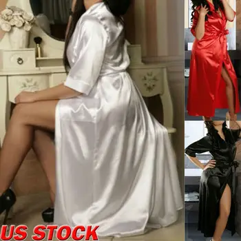 

Women Luxury Nightdress Satin Kimono Sleepwear Lingerie Dressing Gown Robe