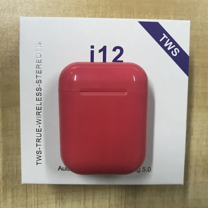I12 tws Bluetooth наушники беспроводные наушники сенсорное управление наушники 3D объемный звук и чехол для зарядки iPhone Android телефон - Цвет: i12-B Red