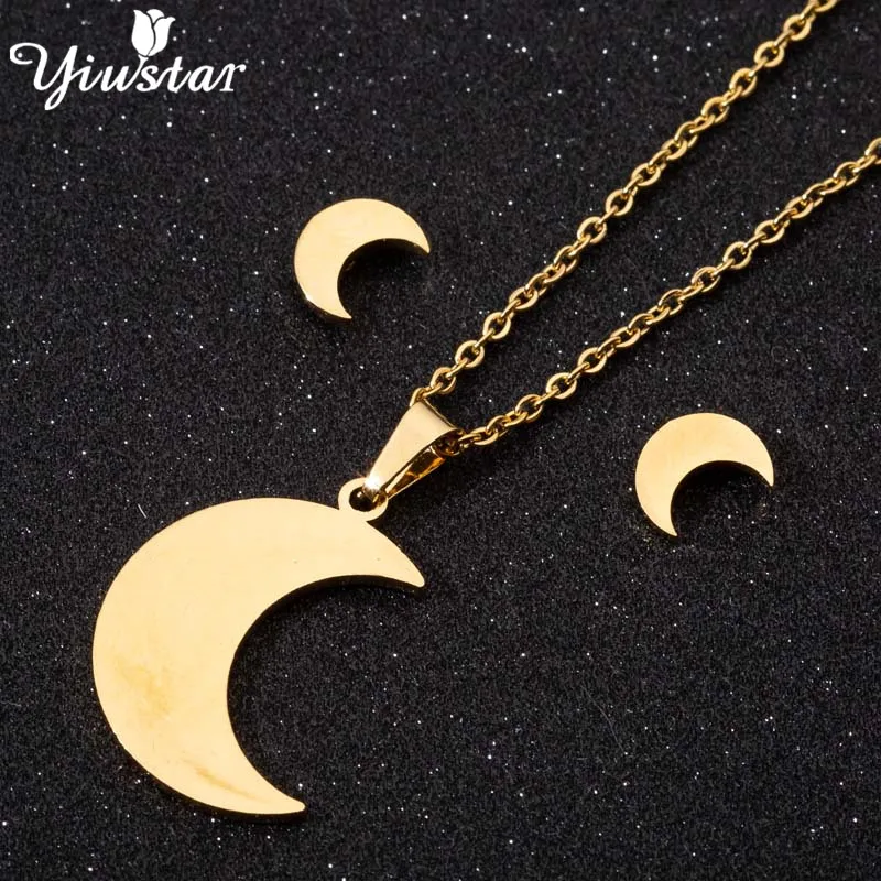 Yiustar Moon Charms Pendant Jewelry Necklace For Women Gold Stainless